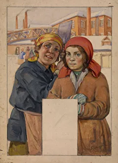 Socrealism Prints: Two Factory Workers, 1925. Artist: Drozdov, Ivan Georgievich (1880-1939)