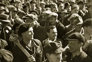 May Day Gallery: Factory workers with their tools celebrate the traditional Socialist holiday, Germany, 1936