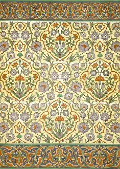Arabesques Prints: Faience mural with border using highly stylised repeating patterns of vegetal and floral forms