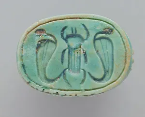 Faience Prints: Faience Scarab Depicting a Beetle Flanked by Cobras