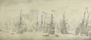 Man Of War Prints: The Failed Attack of the English on the Return Fleet in the Port of Bergen