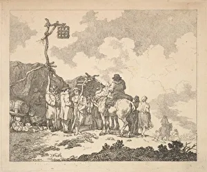 Gipsy Gallery: A Fair - A Group of Gypsies - Men and Women in Rustic Clothes in Front of Two Makeshift