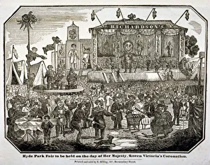 A fair held at Hyde Park during Queen Victorias coronation in 1838