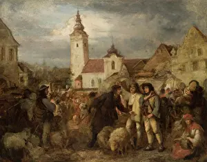 Market Place Prints: Fair in Nowy Targ, 1870. Creator: Aleksander Kotsis