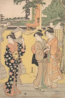 Fair Visitors in the Compound of a Buddhist Temple, ca. 1789. Creator: Katsukawa Shuncho