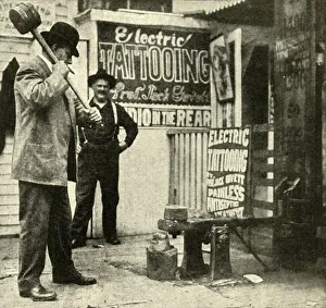 Bowler Hat Collection: Fairground attraction, 1910. Creator: Unknown