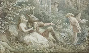 Shakespeare Prints: The fairy queen Titania crowns the donkey-headed Nick Bottom sitting next to her