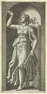 Faith personified by a woman standing in a niche, pointing to rays in the upper lef..., ca. 1515-25