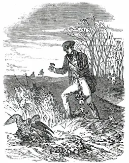 Falconer Prints: Falconer about to Disengage Falcons from Quarry, 1850. Creator: Unknown