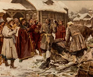 Alexis Of Russia Collection: Falconers at the Amusement court of Moscow in the 17th Century, 1902