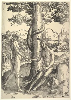 Book Of Genesis Prints: Fall of Man, (Adam and Eve), ca. 1514. Creator: Lucas van Leyden