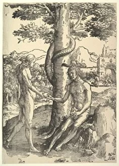 Paradise Collection: Fall of Man, (Adam and Eve), ca. 1514. Creator: Lucas van Leyden