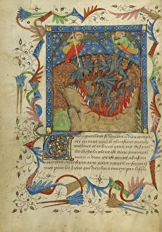 Floral Motif Prints: The Fall of the Rebel Angels; Livre de Bonnes Meurs, about 1430. Creator: Unknown