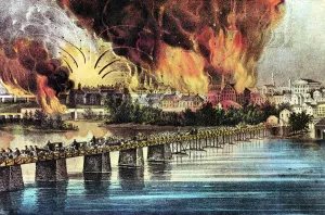 The fall of Richmond, Virginia, American Civil War, 2 April 1865. Artist: Currier and Ives The fall of Richmond, Virginia, American Civil War, 2 April 1865. Artist: Currier and Ives