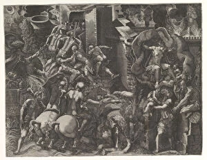 The Fall of Troy and Escape of Aeneas, mid-1540 s. Creator: Giorgio Ghisi