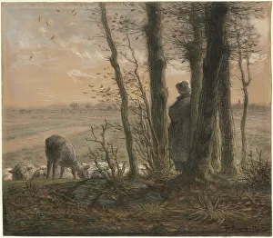 Pastel Prints: Falling Leaves, c. 1866. Creator: Jean Francois Millet