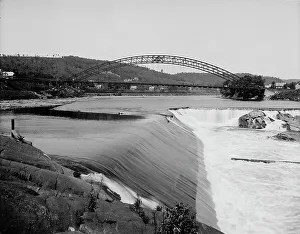 Vermont Prints: Falls and Arch bridge, Bellows Falls, Vt. between 1905 and 1910. Creator: Unknown