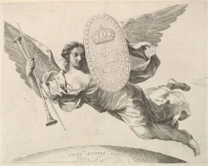 Fama Prints: Fame Bearing a Shield with the Initial of Louis XIV (La Renommee volant)