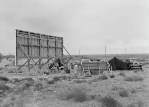 Camping Out Prints: Three families camped on the plains along US99 in California