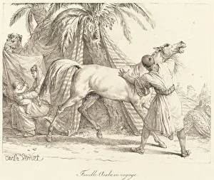 Vernet Antoine Charles Horace Prints: Famille Arabe en voyage, c. 1818. Travelling Arab family. Creator: Carle Vernet