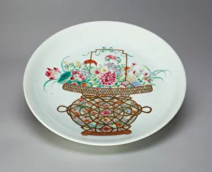 Overglaze Prints: Famille-Rose Flower Basket Dish, Qing dynasty (1644-1911), 18th century