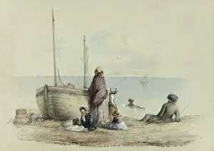 Family on a Beach, c. 1850. Creator: Hablot Knight Browne