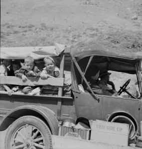 Possessions Prints: Family of drought refugees on US 99 near Bakersfield