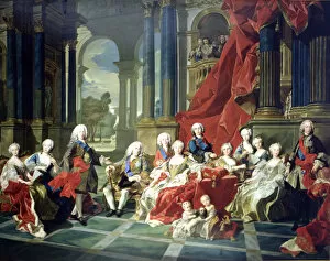 The family of Felipe V, oil painting, appear with the king, his second wife Elizabeth
