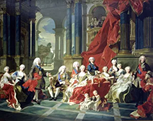 The family of Felipe V, oil painting, appear with the king, his second wife Elizabeth The family of Felipe V, oil painting, appear with the king, his second wife Elizabeth