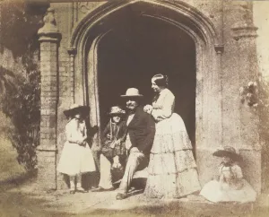 High Class Prints: Family Group Portrait Posed in Doorway, late 1840s. Creator: Calvert Jones