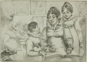 Denon Dominique Vivant Baron Prints: Family Group (Woman Reading to Two Children), c. 1820. Creator: Vivant Denon