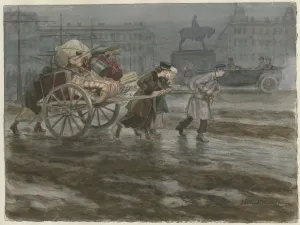 Misery Prints: Family moving its belongings on cart (from the series of watercolors Russian revolution)