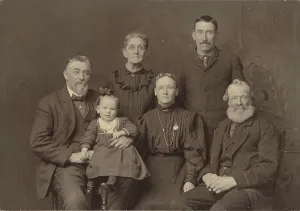 Family portrait of six members, about 1894. Creator: Harrington