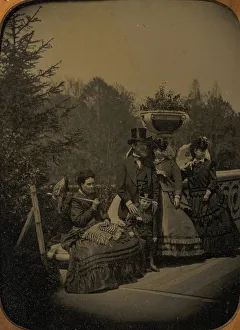Family Posing on Bow Bridge, Central Park, New York, 1865-75. Creator: Unknown