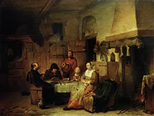 Fireplace Prints: A Family Praying at the Midday Meal, 1667. Creator: Egbert van Heemskerck I