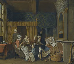 A family taking tea while celebrating the birth of twins. Artist: Horemans, Jan Josef, the Younger (1714-1790) A family taking tea while celebrating the birth of twins. Artist: Horemans, Jan Josef, the Younger (1714-1790)
