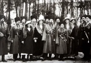 Tsars Family Prints: The Family of Tsar Nicholas II of Russia with the Kuban Cossacks, c. 1916