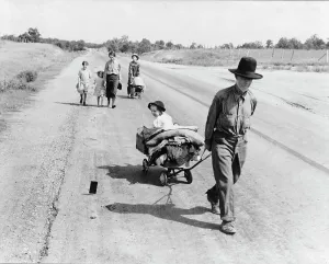 Possessions Prints: Family walking on highway, five children