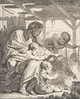Cooking Pot Gallery: Family Warming Their Hands By a Fire, 18th century. 18th century