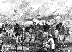 Shortage Prints: The Famine in Bengal: loading grain-carts near Calcutta, 1874. Creator: Unknown
