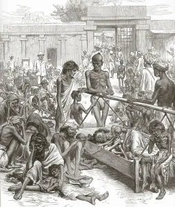 Starving Collection: The Famine in India: Natives Waiting for Relief at Bangalore, October 1877. Creator