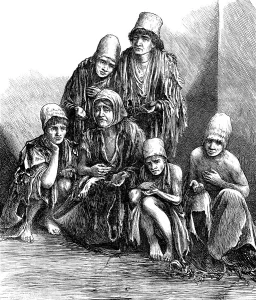 Begging Prints: The Famine in Persia: starving people at Shiraz, 1871. Creator: Unknown
