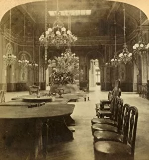 Chandeliers Gallery: The famous Roulette Salon, Casino, Monte Carlo, Monaco, 1897. Creator: Underwood & Underwood