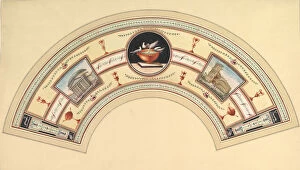 Fan Design with the Pantheon and the Colosseum, 18th century. Creator: Anon
