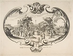 Fan with figures in a garden. Creator: Attributed to Nicolas Cochin (French