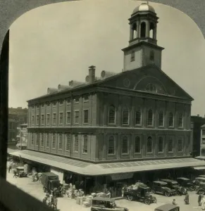 Fabade Prints: Faneuil Hall, Looking W. from Quincy Market to Beacon Hill, Boston, Mass. c1930s