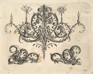 Arabesque Prints: A fantastic chandelier with burning candles and arabesques