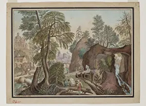 Street Vendor Prints: Fantastic Landscape with Peddlars, 1793. Creator: Felix Cavalli