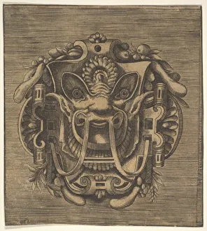 Strapwork Prints: Fantastical Mask with Strapwork, mid-16th century. Creator: Unknown
