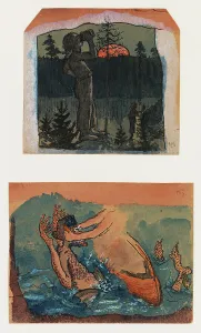Epic Poem Prints: Fantasy 1. A Giant Drinking 2. Iku-Turso, c1890s. Creator: Hugo Simberg